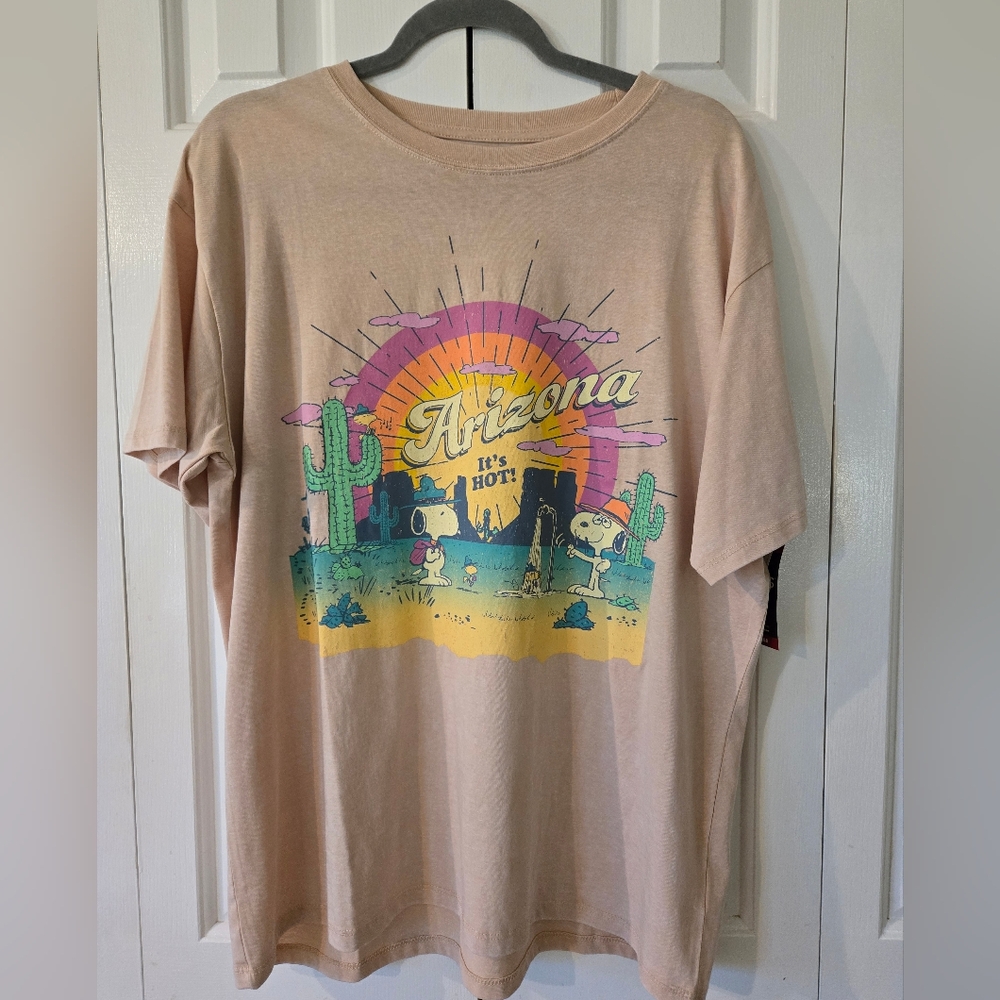 NWT Peanuts Beige Cotton Blend T-Shirt Size XL Women's